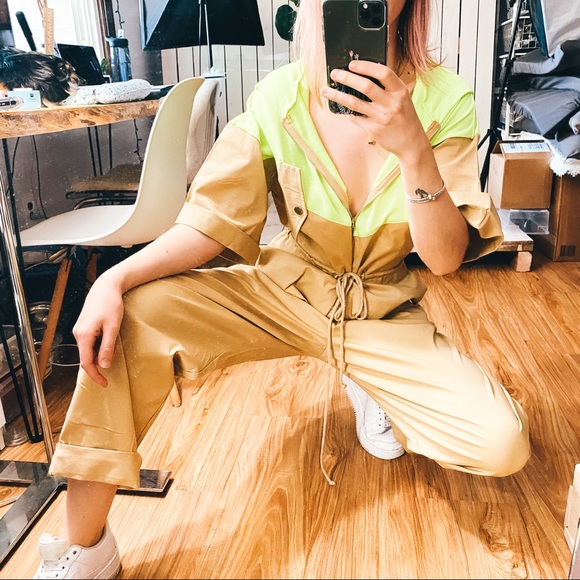 Rehab Lab | Beige & Yellow Coveralls Jumpsuit NWT - Picture 7 of 14